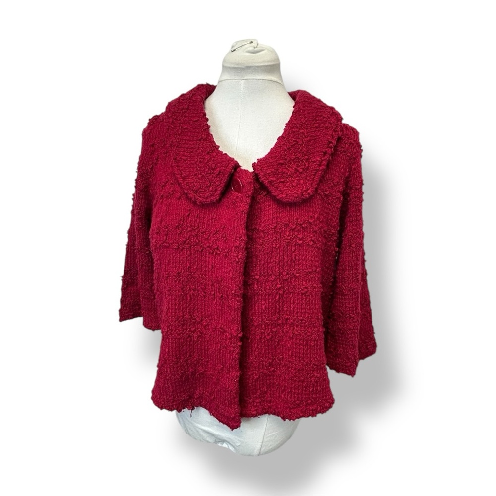 Christopher & Banks Women’s Textured Knit Sweater Cardigan VTG 90s Deep Red M